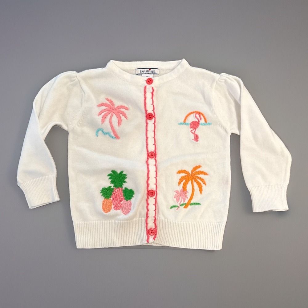 Hartstrings Cardigan Sweater Baby Girl 18m White Embroidered Beach Theme Cotton